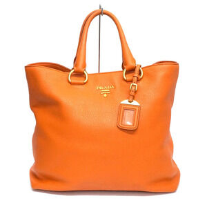Prada Vitello Daino Leather Tote vibrant pebbled calf leather Orange
